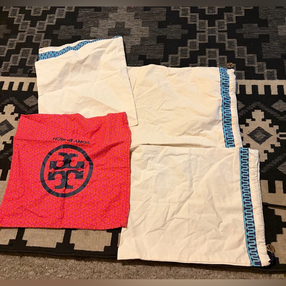 4 Tory Burch Red and White Dust Bags with Blue Trim